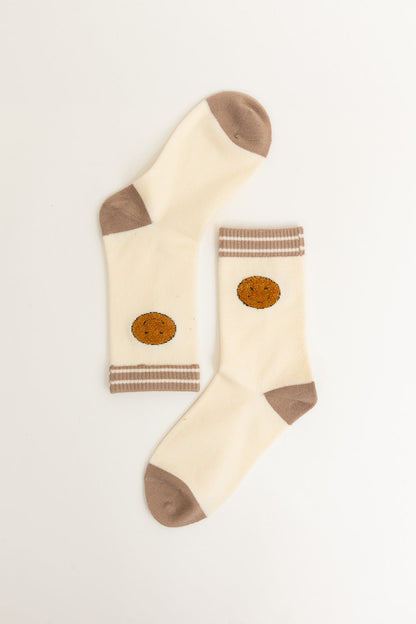 Leto Collection boho crew socks for women with cookie design and striped detailing