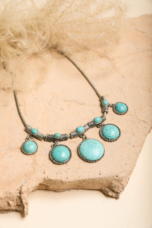 Leto Collection turquoise pendant Boho Necklace, Boho Chic Jewelry, Spiritual silver statement necklace with five round stones