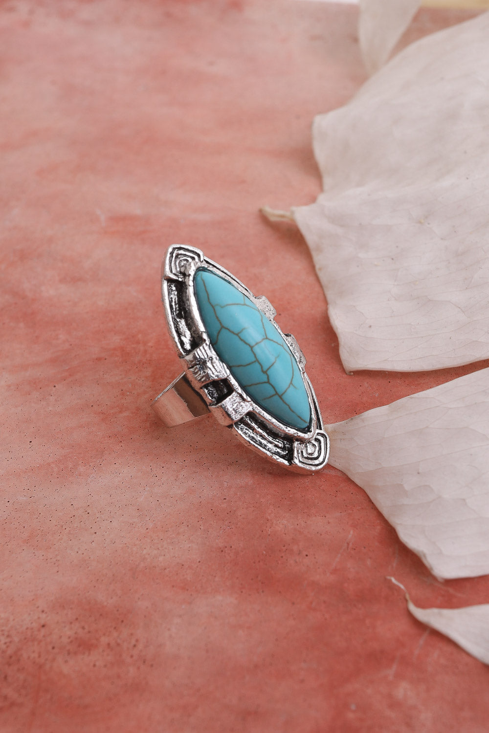 Turquoise Marquise Cut Silver Ring-Soul Flow Apparel