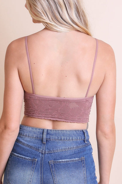 Leto Collection v-cut textured brami top in mauve with adjustable straps and a fitted design