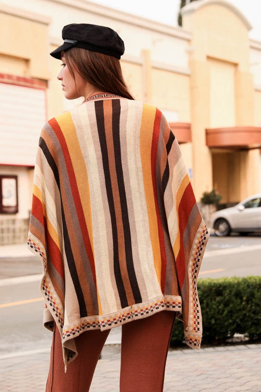 Vertical Stripe Multipattern Ruana-Soul Flow Apparel