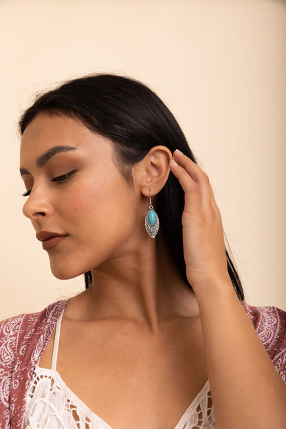 Vintage Engraved Turquoise Earrings-Soul Flow Apparel