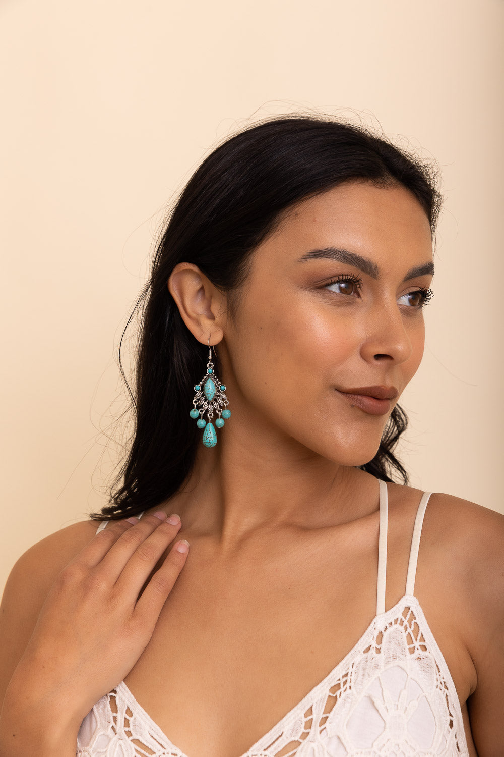Vintage Turquoise Silver Chandelier Earrings-Soul Flow Apparel
