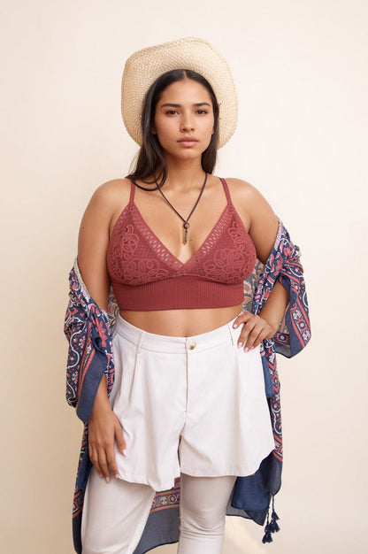 Leto Collection plus size lace brami in rust color with adjustable straps and lace detailing