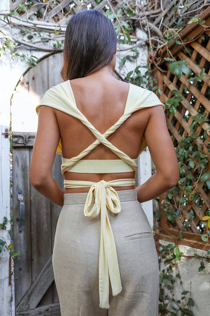 Leto Collection multiway bralette boho in yellow with stylish back design and adjustable ties