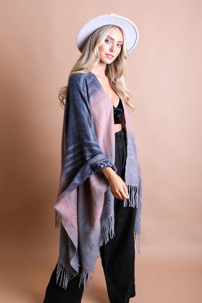 Leto Collection Western Serape Tassel Shawl in Gray with Stylish Fringe and Cozy Design