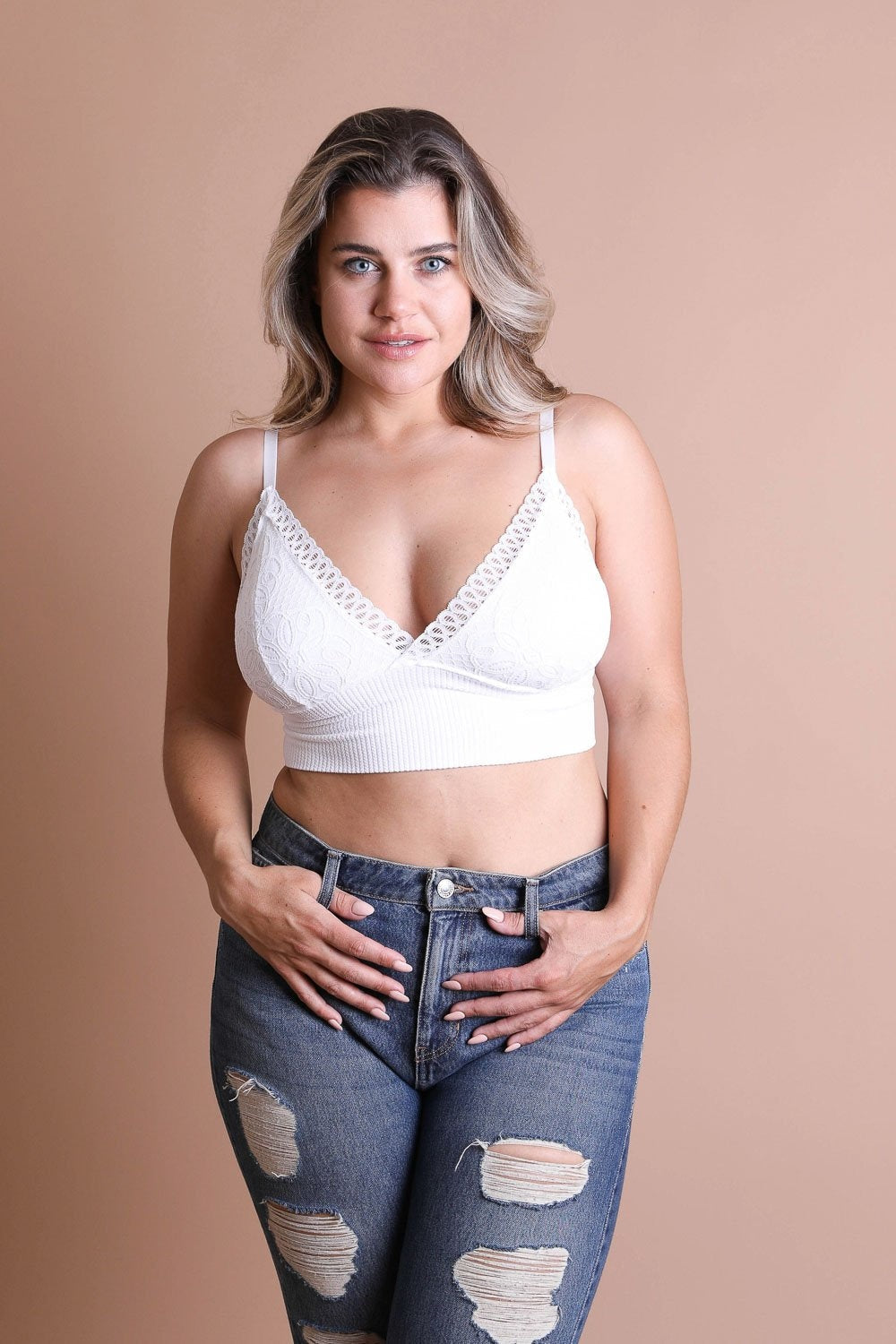 Waistband Loop Lace Brami Plus Size – Elegant Stretchy Lace Cami-Soul Flow Apparel