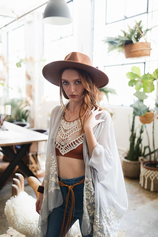 Hats & Hair - Wide Brim Leather Ribbon Bolero Hat