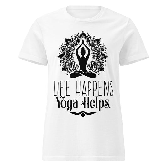 Life Happens Yoga Helps Women’s basic softstyle t-shirt-Soul Flow Apparel