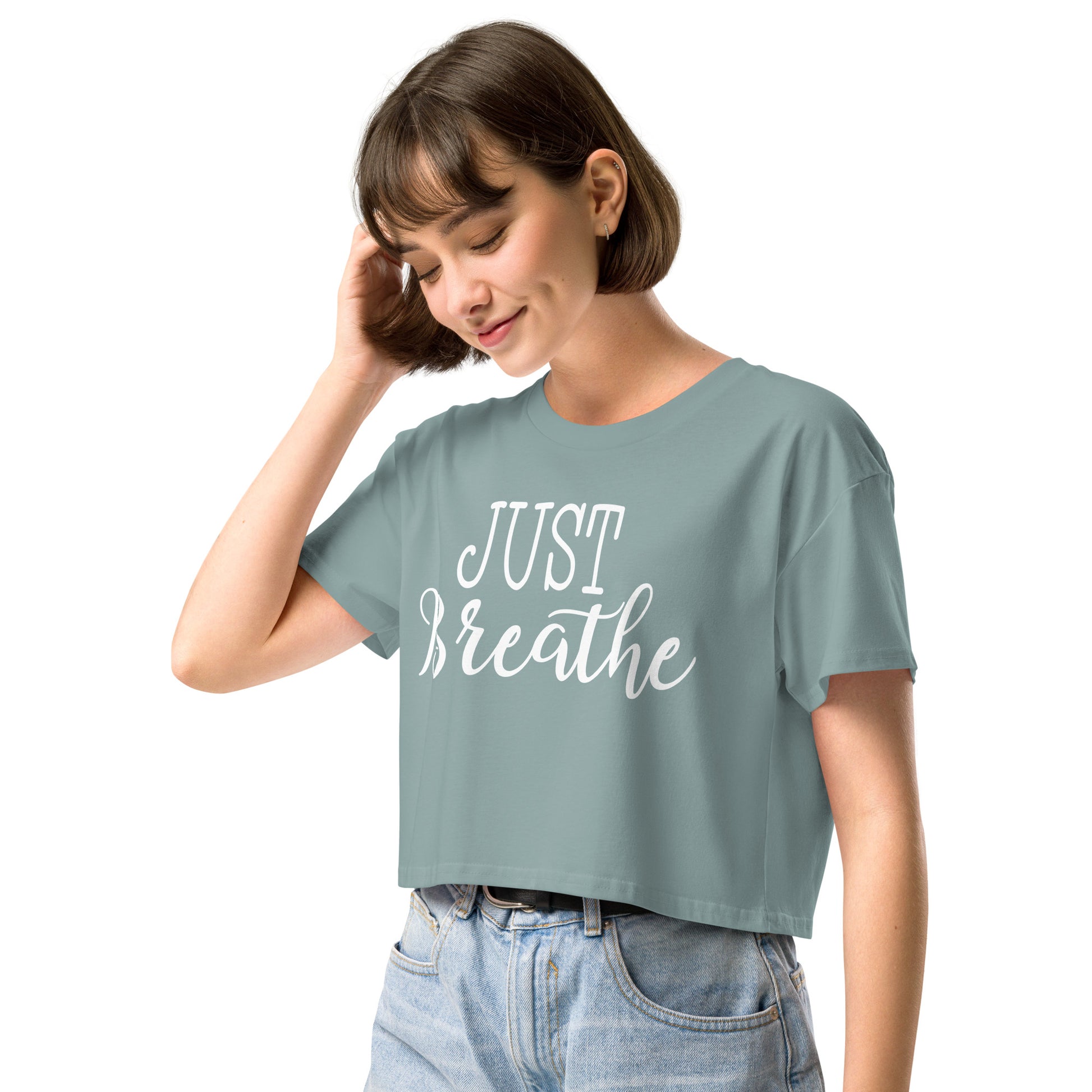 Just Breath Script Women’s crop top-Soul Flow Apparel