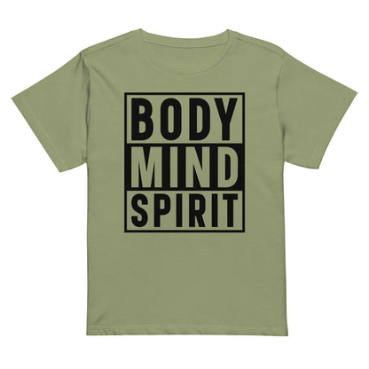 Body Mind Spirit Women’s high-waisted t-shirt-Soul Flow Apparel