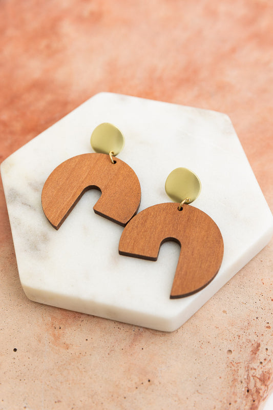 Wooden Modern Arch Shaped Earring-Soul Flow Apparel