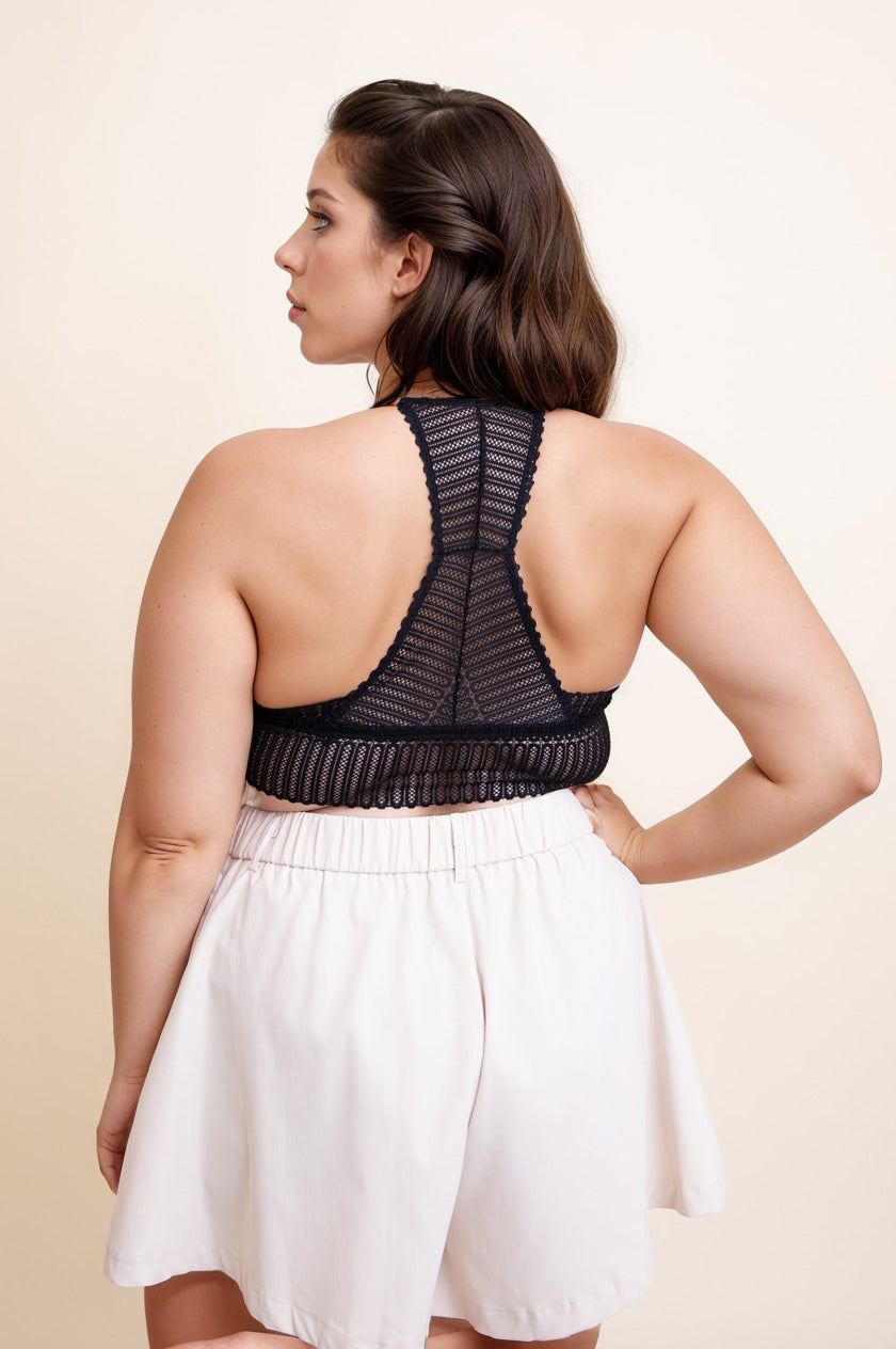 Ribbed Lace Boho Racerback Bralette Plus-Soul Flow Apparel